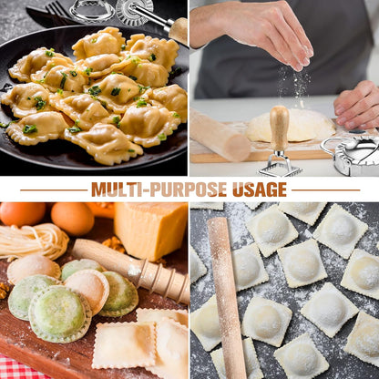 8 Pieces Ravioli Mold Set, ravioli cutter, Ravioli Maker Cutter with Roller Wheel, Ravioli Cutter Set with Wooden Handle, Pasta Making Kit for Ravioli Press Mold. Suitable for home and restaurant us