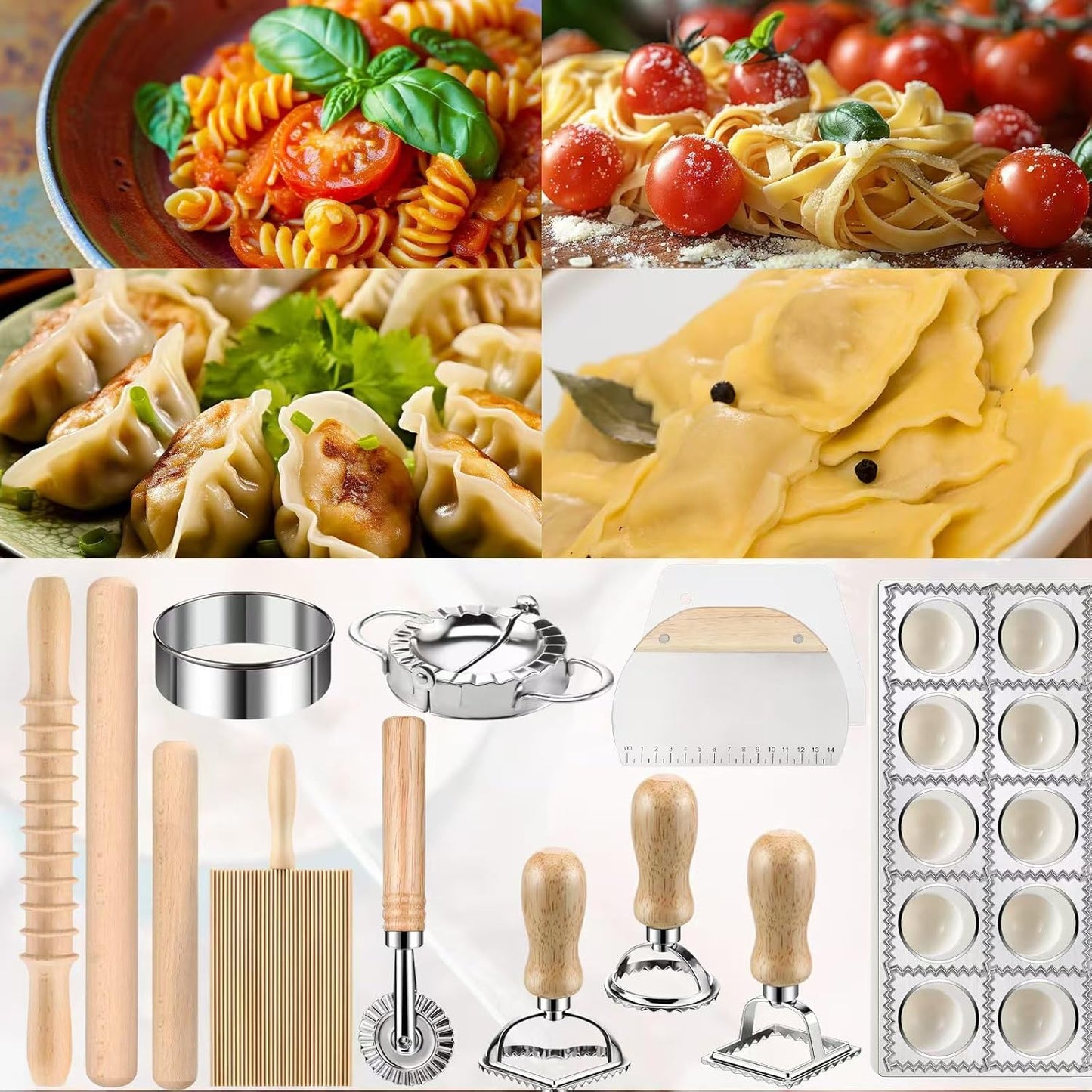 8 Pieces Ravioli Mold Set, ravioli cutter, Ravioli Maker Cutter with Roller Wheel, Ravioli Cutter Set with Wooden Handle, Pasta Making Kit for Ravioli Press Mold. Suitable for home and restaurant us