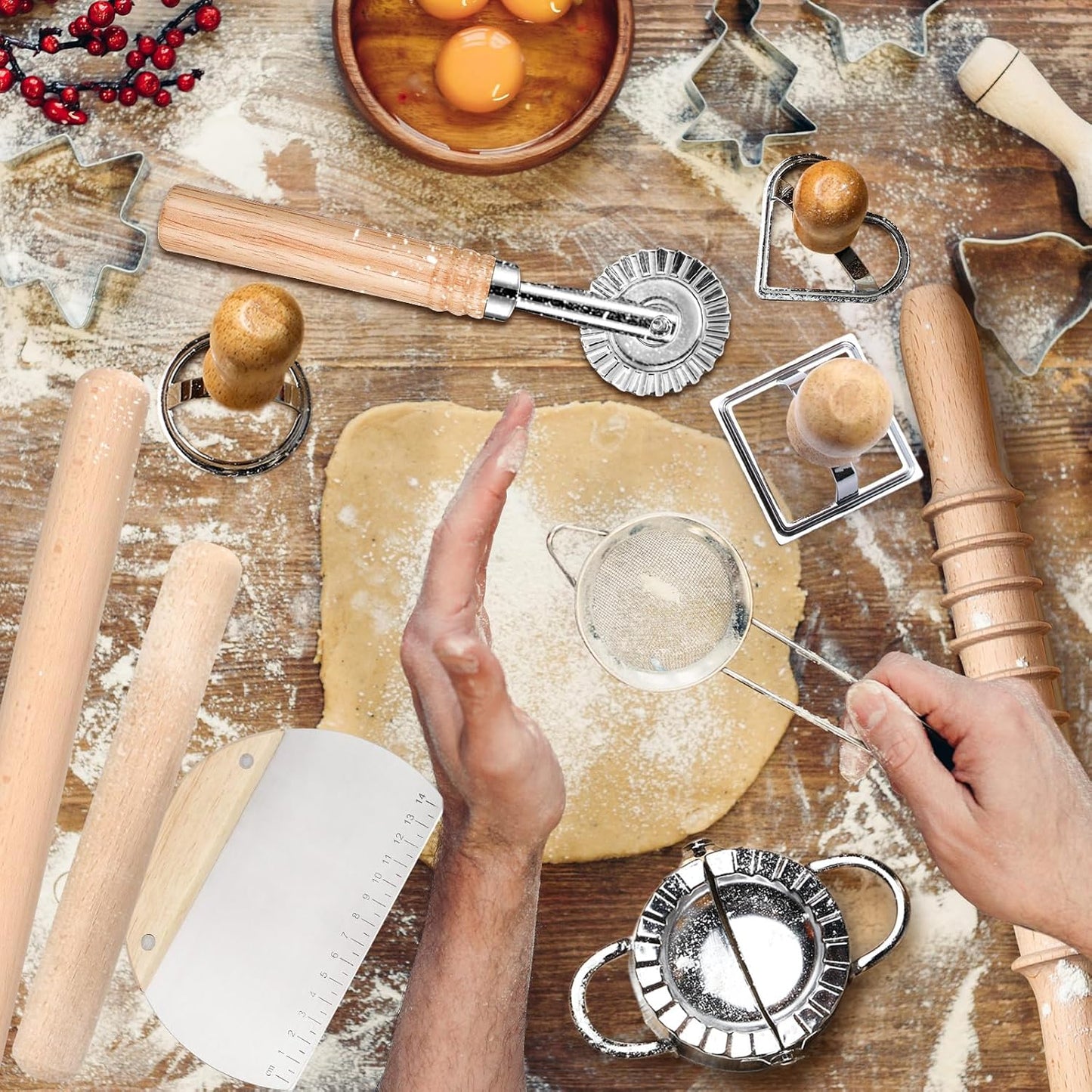 8 Pieces Ravioli Mold Set, ravioli cutter, Ravioli Maker Cutter with Roller Wheel, Ravioli Cutter Set with Wooden Handle, Pasta Making Kit for Ravioli Press Mold. Suitable for home and restaurant us