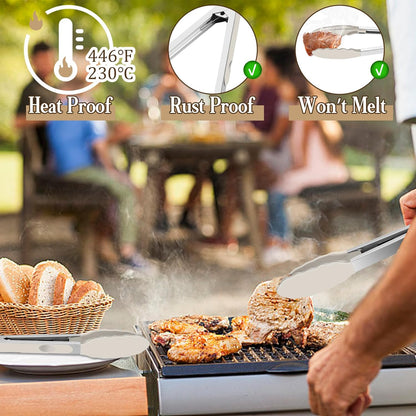Kitchen Tongs, 9"&12" Stainless Steel Heat Resistant Cooking Tongs | with Silicone Tips for Cooking Grilling Serving & BBQ, Silicone Tongs, Locking Design & Dishwasher Safe, Set of 2 & Khaki