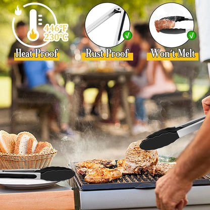 Kitchen Tongs, 9"&12" Stainless Steel Heat Resistant Cooking Tongs | with Silicone Tips for Cooking Grilling Serving & BBQ, Silicone Tongs, Locking Design & Dishwasher Safe, Set of 2 & Khaki