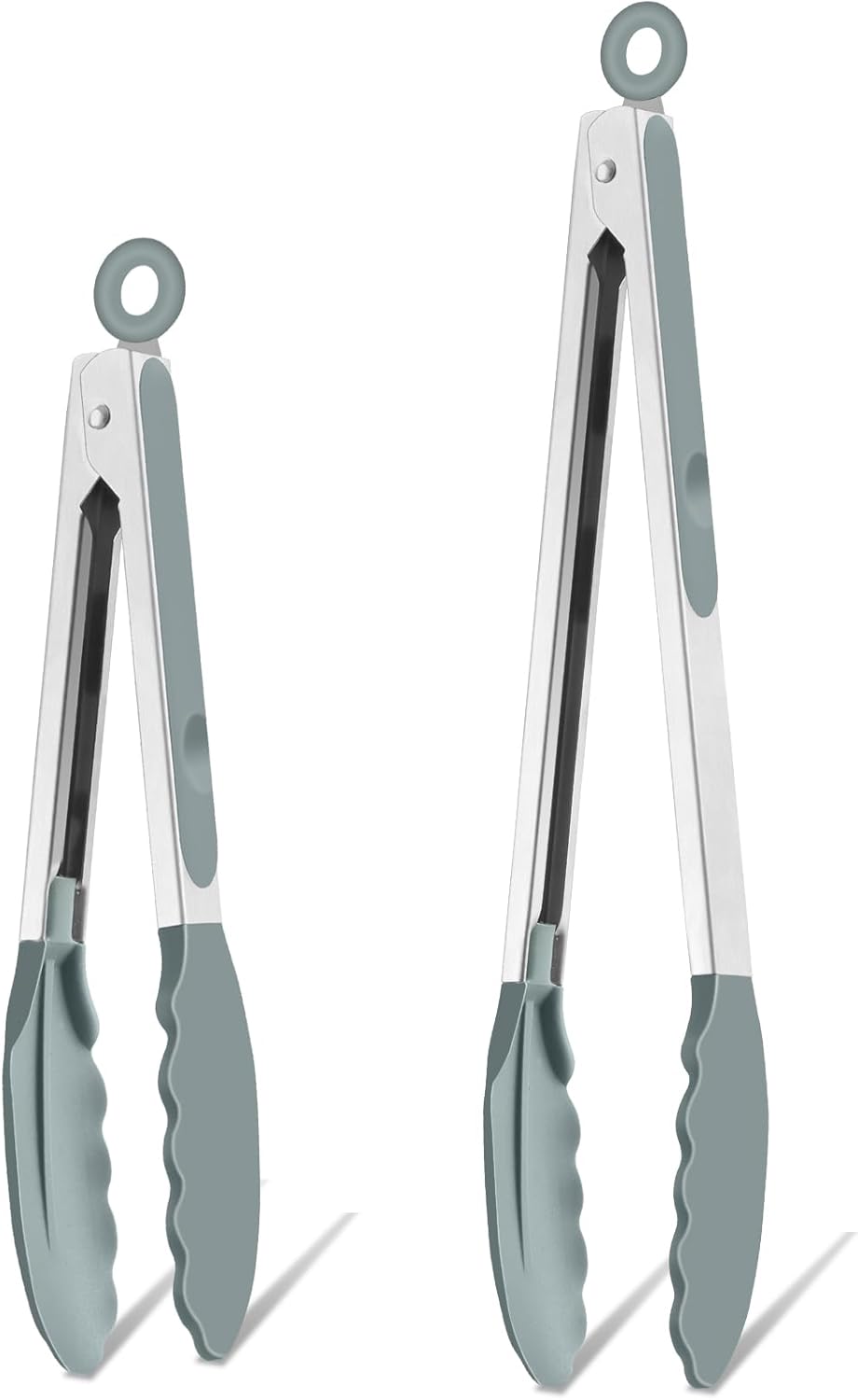 Kitchen Tongs, 9"&12" Stainless Steel Heat Resistant Cooking Tongs | with Silicone Tips for Cooking Grilling Serving & BBQ, Silicone Tongs, Locking Design & Dishwasher Safe, Set of 2 & Khaki