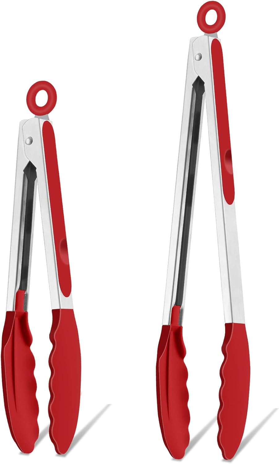 Kitchen Tongs, 9"&12" Stainless Steel Heat Resistant Cooking Tongs | with Silicone Tips for Cooking Grilling Serving & BBQ, Silicone Tongs, Locking Design & Dishwasher Safe, Set of 2 & Khaki