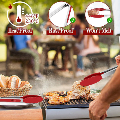 Kitchen Tongs, 9"&12" Stainless Steel Heat Resistant Cooking Tongs | with Silicone Tips for Cooking Grilling Serving & BBQ, Silicone Tongs, Locking Design & Dishwasher Safe, Set of 2 & Khaki