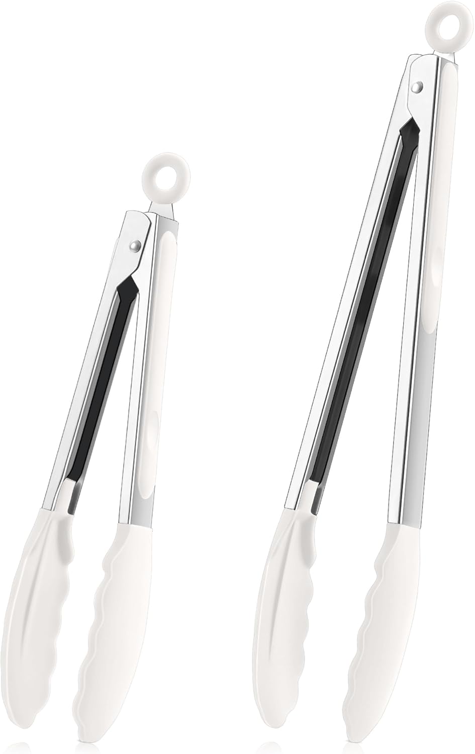 Kitchen Tongs, 9"&12" Stainless Steel Heat Resistant Cooking Tongs | with Silicone Tips for Cooking Grilling Serving & BBQ, Silicone Tongs, Locking Design & Dishwasher Safe, Set of 2 & Khaki