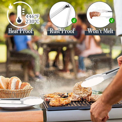 Kitchen Tongs, 9"&12" Stainless Steel Heat Resistant Cooking Tongs | with Silicone Tips for Cooking Grilling Serving & BBQ, Silicone Tongs, Locking Design & Dishwasher Safe, Set of 2 & Khaki