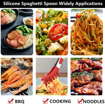 Upgraded 12inch Silicone Spaghetti Spoon & Pasta Tong,Non-stick Sturdy Pasta Fork with Teeth,Stainless Steel Handle Spaghetti Tong, Food Clip for Spaghetti Noodles,Server Spoon for Cooking and Serving
