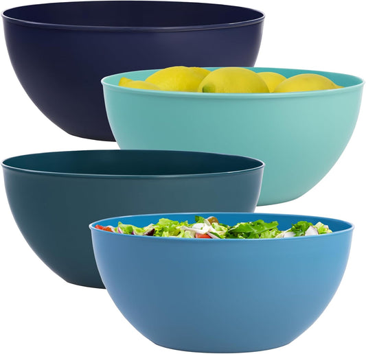 Vista Durable Plastic Salad and Serving 10-inch Bowls | Set of 4 in Coastal Colors | Reusable, BPA-free, Made in the USA | 135 oz. capacity