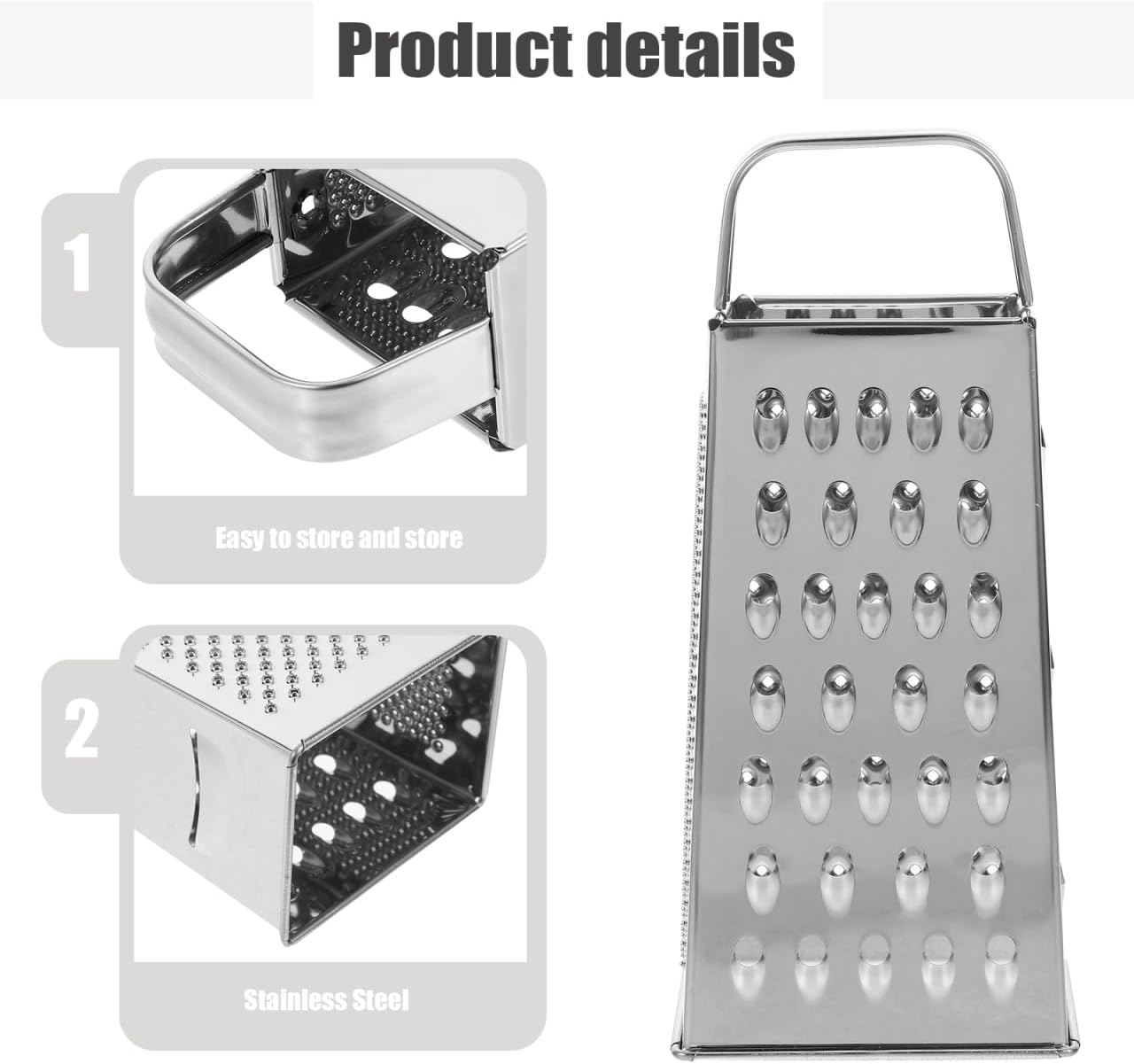 Stainless Steel Kitchen Grater 4-Side Multi-Use Vegetable Slicer Shredder 7.99X3.58X2.59In for Cheese Garlic Carrots and More