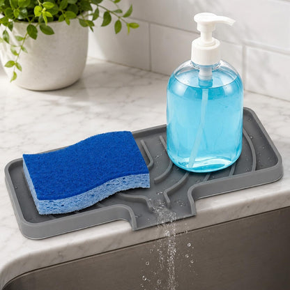 Sponge Holder for Kitchen Sink, 10"x 4" Kitchen Sink Organizer, Sink Caddy and Soap Tray,Compatible with Scrub Daddy, Kitchen Sink Accessories (Grey)