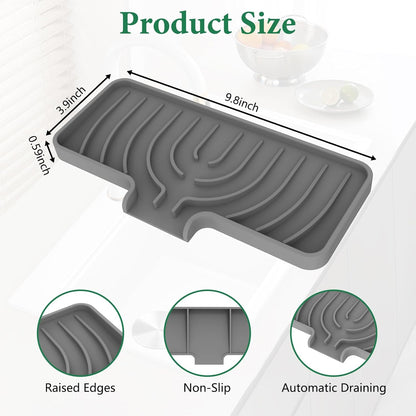 Sponge Holder for Kitchen Sink, 10"x 4" Kitchen Sink Organizer, Sink Caddy and Soap Tray,Compatible with Scrub Daddy, Kitchen Sink Accessories (Grey)