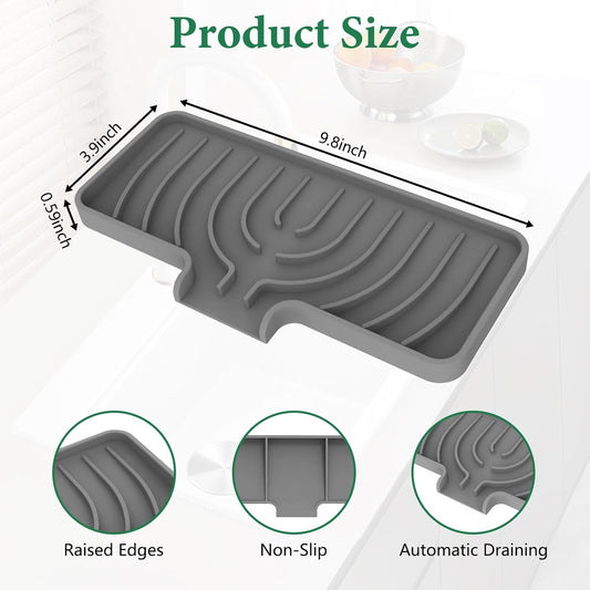 Sponge Holder for Kitchen Sink, 10"x 4" Kitchen Sink Organizer, Sink Caddy and Soap Tray,Compatible with Scrub Daddy, Kitchen Sink Accessories (Grey)