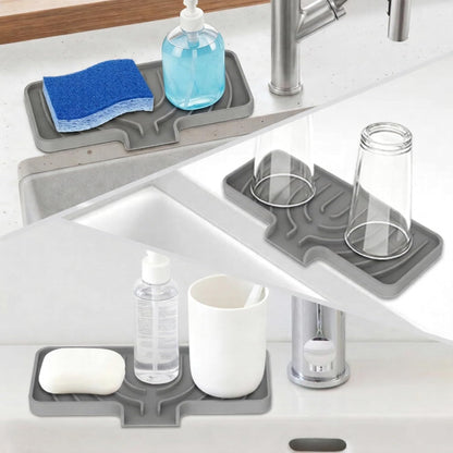Sponge Holder for Kitchen Sink, 10"x 4" Kitchen Sink Organizer, Sink Caddy and Soap Tray,Compatible with Scrub Daddy, Kitchen Sink Accessories (Grey)