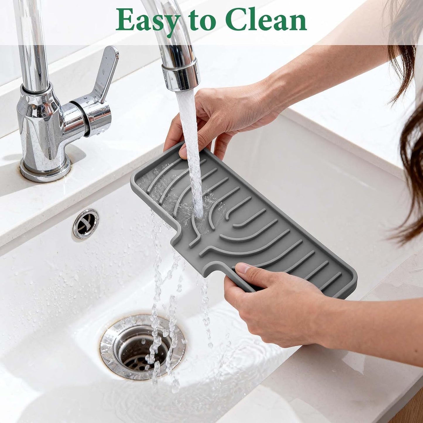 Sponge Holder for Kitchen Sink, 10"x 4" Kitchen Sink Organizer, Sink Caddy and Soap Tray,Compatible with Scrub Daddy, Kitchen Sink Accessories (Grey)