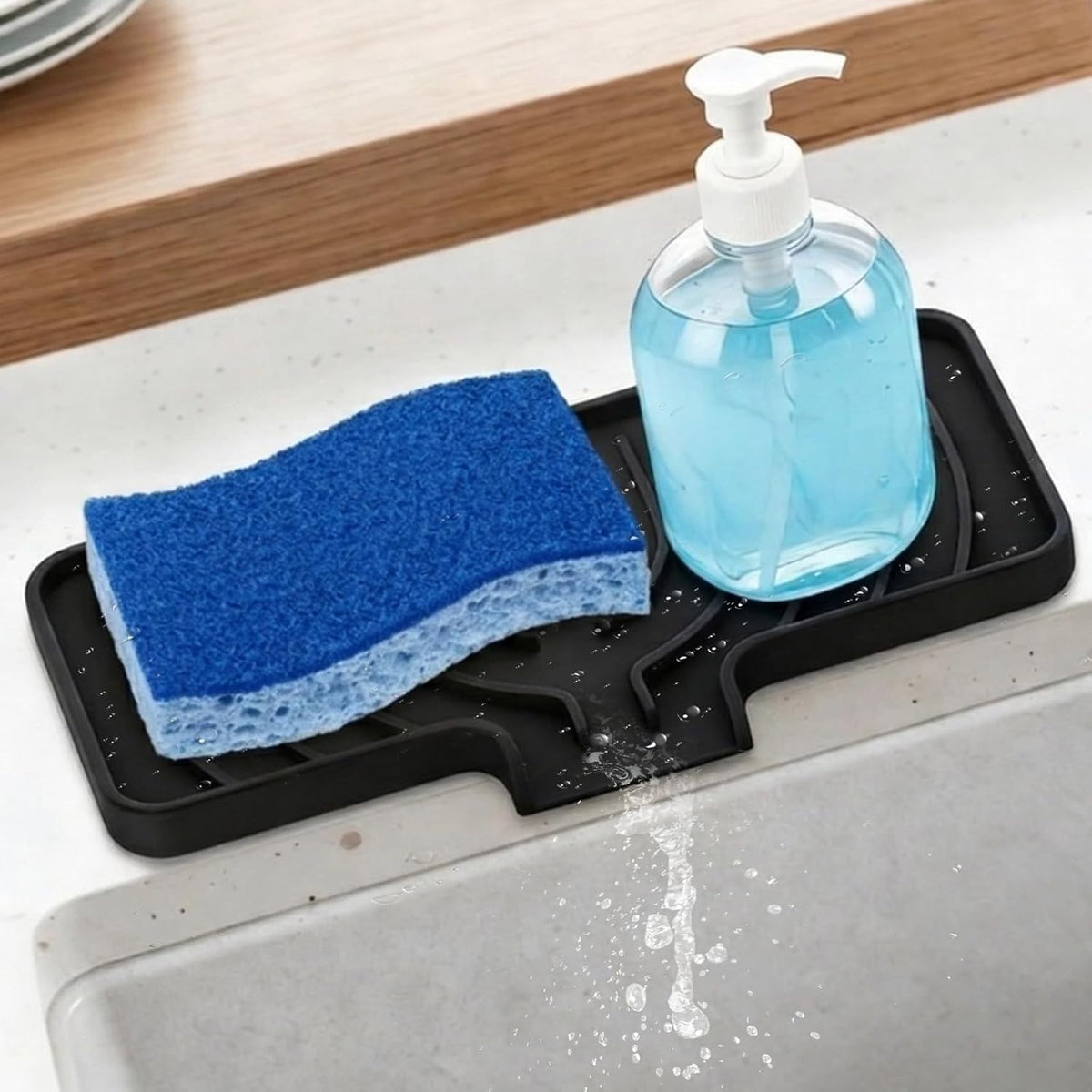Sponge Holder for Kitchen Sink, 10"x 4" Kitchen Sink Organizer, Sink Caddy and Soap Tray,Compatible with Scrub Daddy, Kitchen Sink Accessories (Grey)