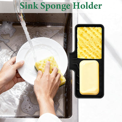 Sponge Holder for Kitchen Sink, 10"x 4" Kitchen Sink Organizer, Sink Caddy and Soap Tray,Compatible with Scrub Daddy, Kitchen Sink Accessories (Grey)