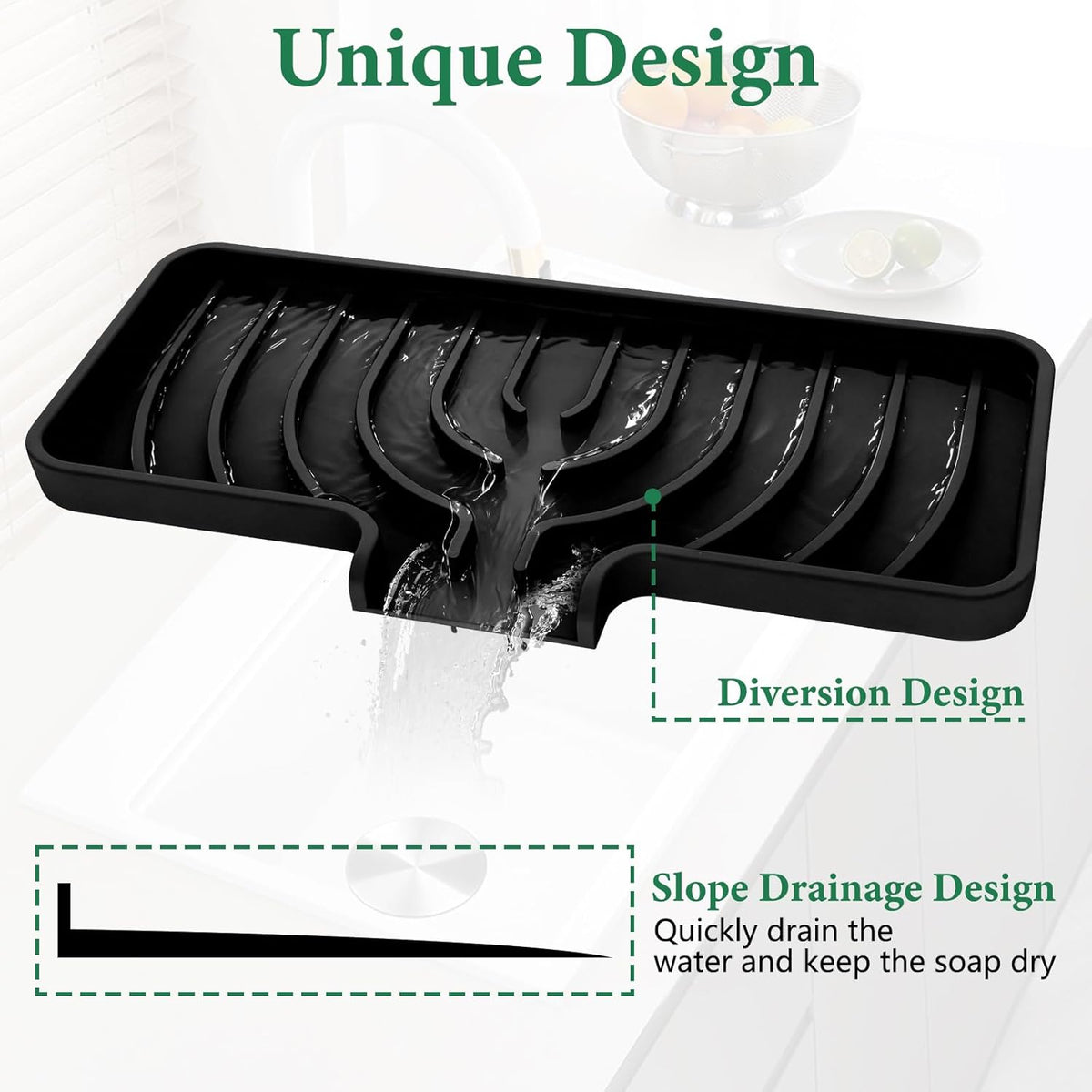 Sponge Holder for Kitchen Sink, 10"x 4" Kitchen Sink Organizer, Sink Caddy and Soap Tray,Compatible with Scrub Daddy, Kitchen Sink Accessories (Grey)