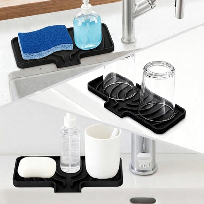 Sponge Holder for Kitchen Sink, 10"x 4" Kitchen Sink Organizer, Sink Caddy and Soap Tray,Compatible with Scrub Daddy, Kitchen Sink Accessories (Grey)