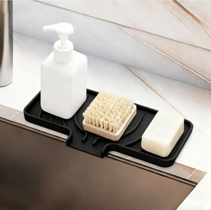 Sponge Holder for Kitchen Sink, 10"x 4" Kitchen Sink Organizer, Sink Caddy and Soap Tray,Compatible with Scrub Daddy, Kitchen Sink Accessories (Grey)
