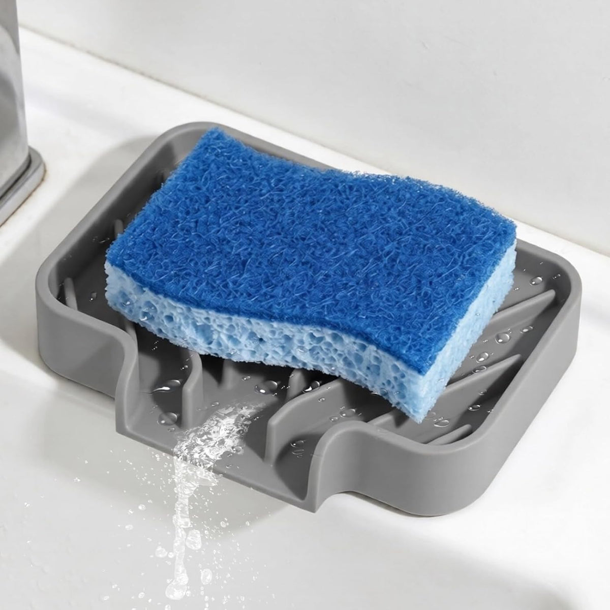 Sponge Holder for Kitchen Sink, 10"x 4" Kitchen Sink Organizer, Sink Caddy and Soap Tray,Compatible with Scrub Daddy, Kitchen Sink Accessories (Grey)