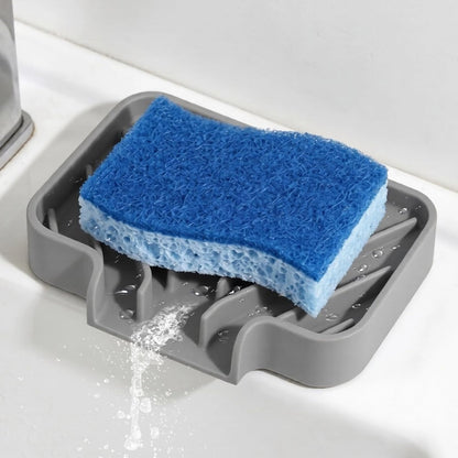 Sponge Holder for Kitchen Sink, 10"x 4" Kitchen Sink Organizer, Sink Caddy and Soap Tray,Compatible with Scrub Daddy, Kitchen Sink Accessories (Grey)