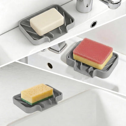 Sponge Holder for Kitchen Sink, 10"x 4" Kitchen Sink Organizer, Sink Caddy and Soap Tray,Compatible with Scrub Daddy, Kitchen Sink Accessories (Grey)