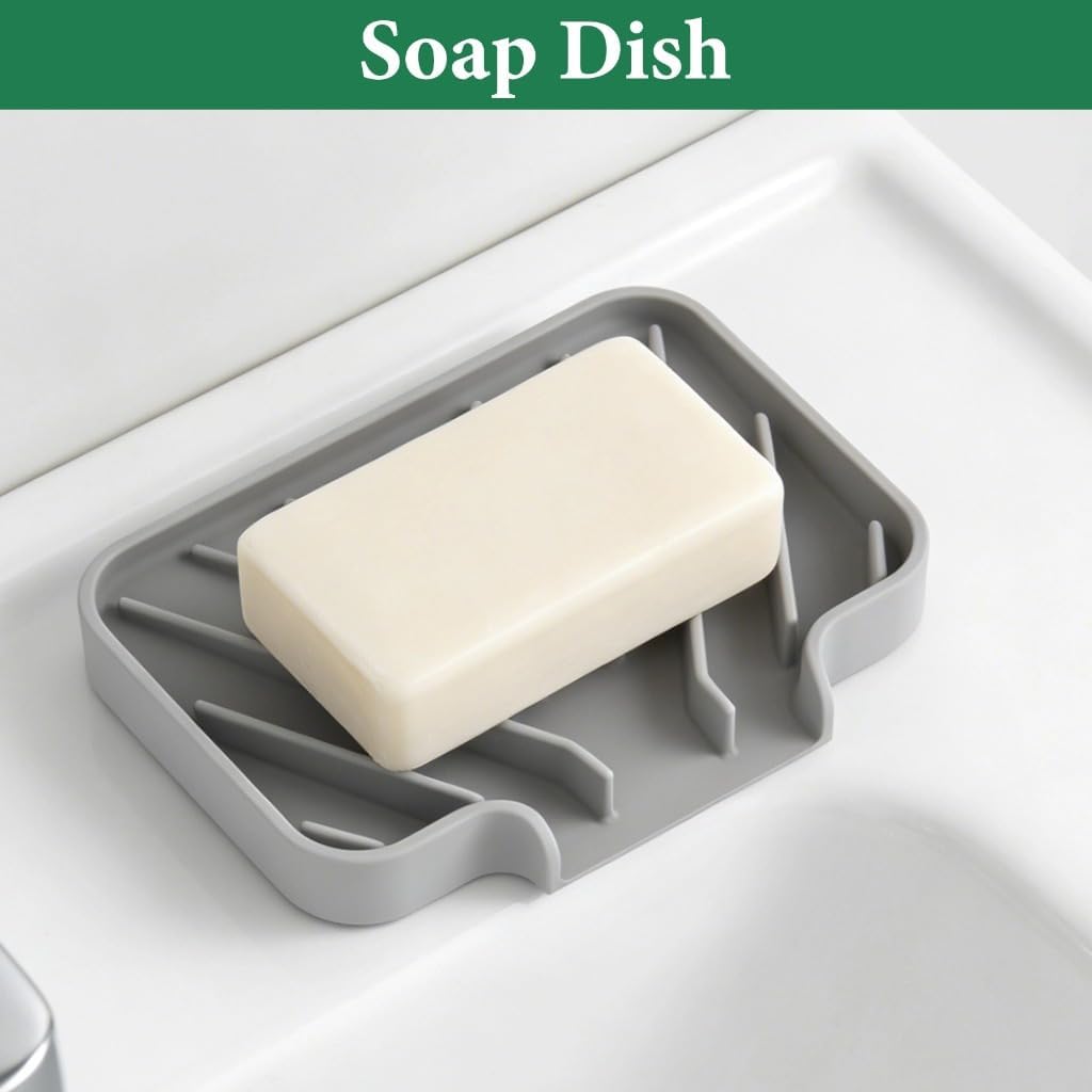 Sponge Holder for Kitchen Sink, 10"x 4" Kitchen Sink Organizer, Sink Caddy and Soap Tray,Compatible with Scrub Daddy, Kitchen Sink Accessories (Grey)