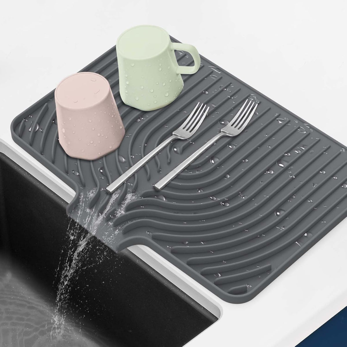 Sponge Holder for Kitchen Sink, 10"x 4" Kitchen Sink Organizer, Sink Caddy and Soap Tray,Compatible with Scrub Daddy, Kitchen Sink Accessories (Grey)