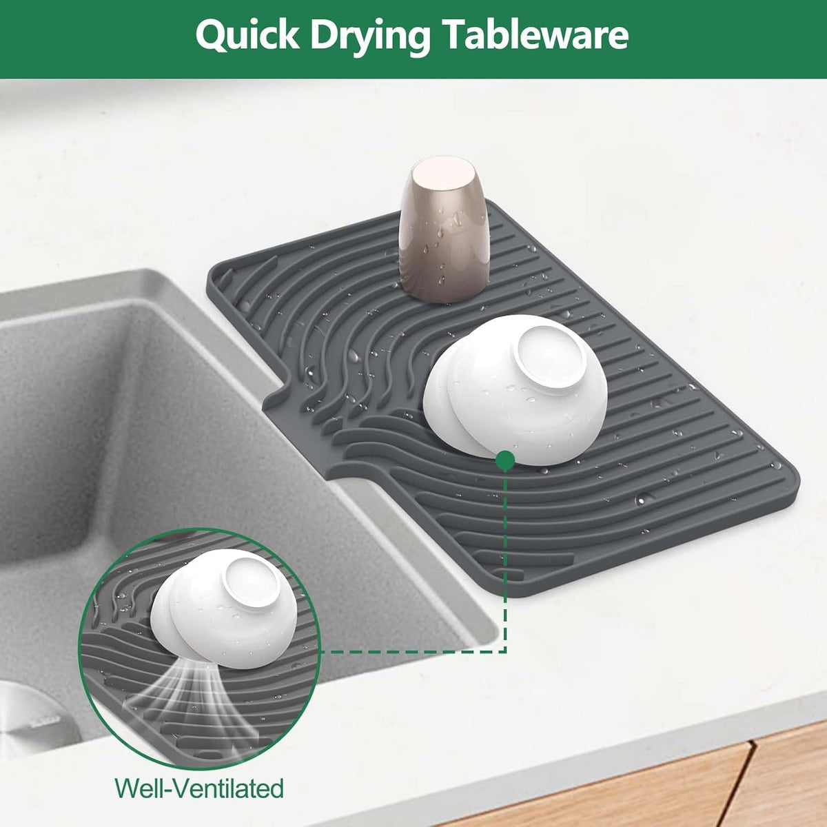 Sponge Holder for Kitchen Sink, 10"x 4" Kitchen Sink Organizer, Sink Caddy and Soap Tray,Compatible with Scrub Daddy, Kitchen Sink Accessories (Grey)