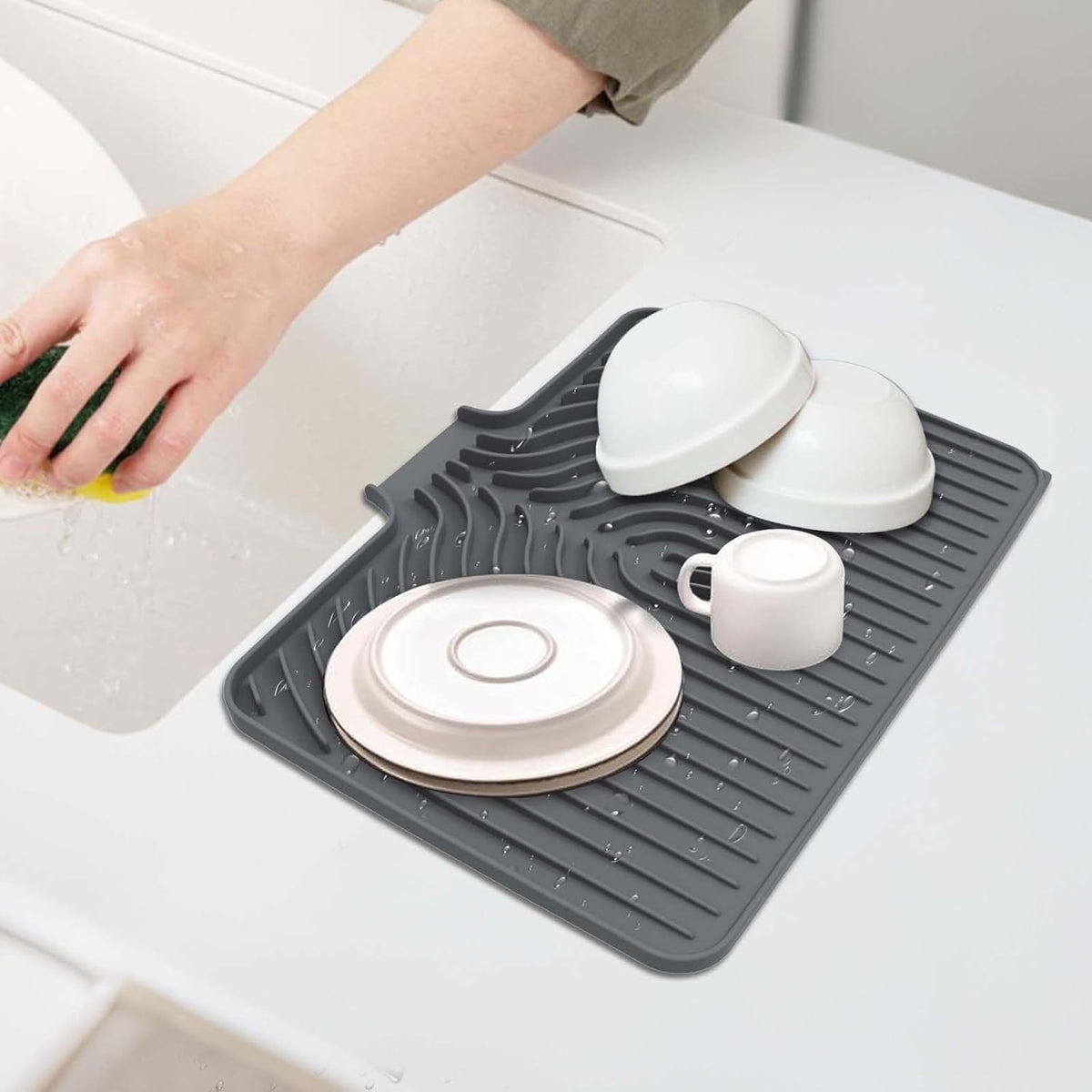 Sponge Holder for Kitchen Sink, 10"x 4" Kitchen Sink Organizer, Sink Caddy and Soap Tray,Compatible with Scrub Daddy, Kitchen Sink Accessories (Grey)