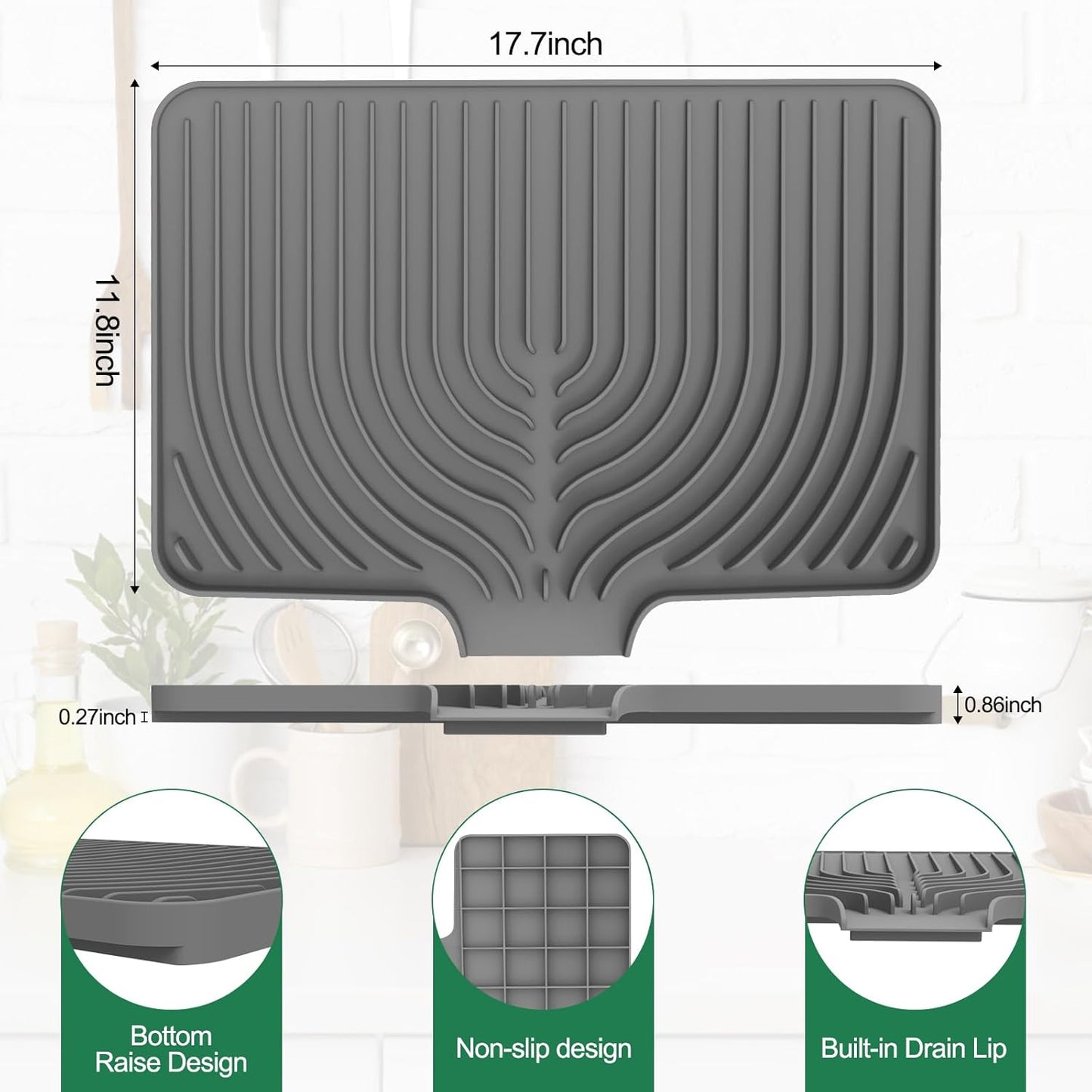 Sponge Holder for Kitchen Sink, 10"x 4" Kitchen Sink Organizer, Sink Caddy and Soap Tray,Compatible with Scrub Daddy, Kitchen Sink Accessories (Grey)