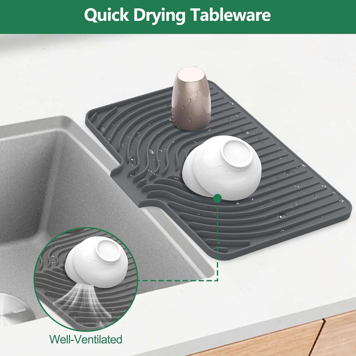 Sponge Holder for Kitchen Sink, 10"x 4" Kitchen Sink Organizer, Sink Caddy and Soap Tray,Compatible with Scrub Daddy, Kitchen Sink Accessories (Grey)