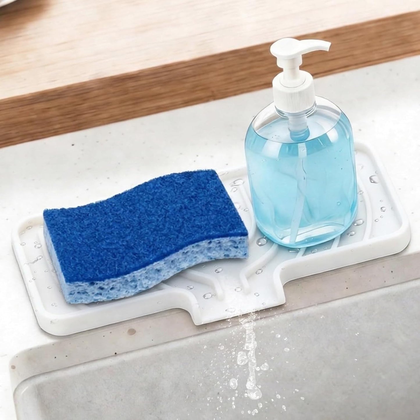 Sponge Holder for Kitchen Sink, 10"x 4" Kitchen Sink Organizer, Sink Caddy and Soap Tray,Compatible with Scrub Daddy, Kitchen Sink Accessories (Grey)
