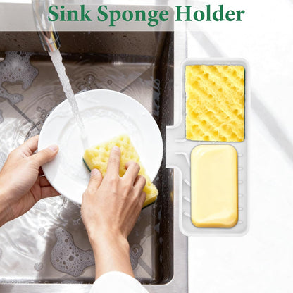 Sponge Holder for Kitchen Sink, 10"x 4" Kitchen Sink Organizer, Sink Caddy and Soap Tray,Compatible with Scrub Daddy, Kitchen Sink Accessories (Grey)