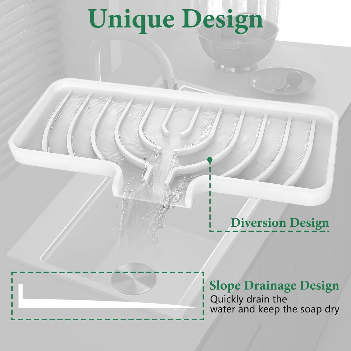 Sponge Holder for Kitchen Sink, 10"x 4" Kitchen Sink Organizer, Sink Caddy and Soap Tray,Compatible with Scrub Daddy, Kitchen Sink Accessories (Grey)