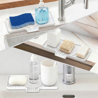 Sponge Holder for Kitchen Sink, 10"x 4" Kitchen Sink Organizer, Sink Caddy and Soap Tray,Compatible with Scrub Daddy, Kitchen Sink Accessories (Grey)