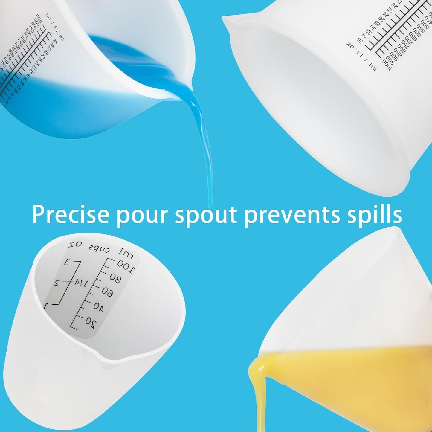 1000ML Large Silicone Measuring Cups for Resin, Easy to Read 36oz Silicone Mixing Bowl with 100ML Mixing Cup, Easy Clean Reusable Epoxy Resin Supplies with Stir Stick, Pipettes