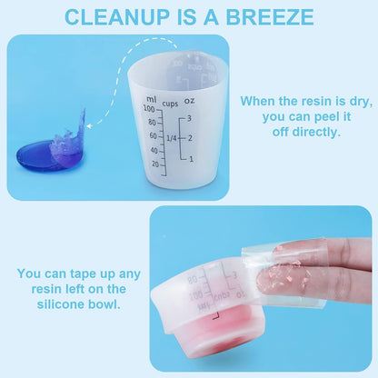 1000ML Large Silicone Measuring Cups for Resin, Easy to Read 36oz Silicone Mixing Bowl with 100ML Mixing Cup, Easy Clean Reusable Epoxy Resin Supplies with Stir Stick, Pipettes