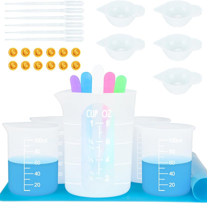 1000ML Large Silicone Measuring Cups for Resin, Easy to Read 36oz Silicone Mixing Bowl with 100ML Mixing Cup, Easy Clean Reusable Epoxy Resin Supplies with Stir Stick, Pipettes