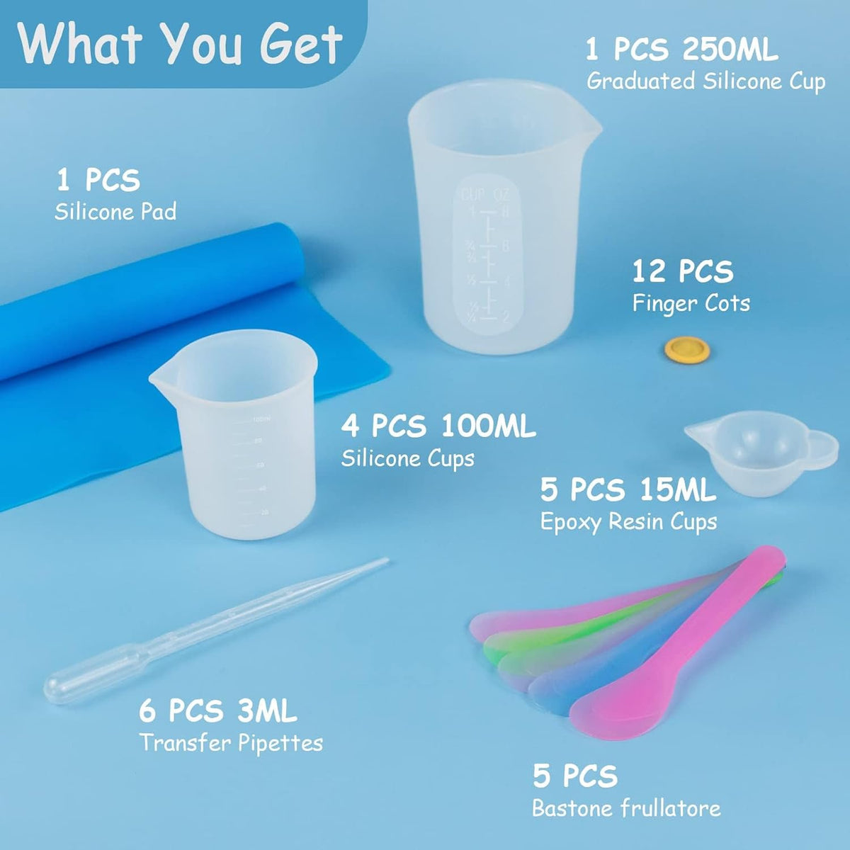 1000ML Large Silicone Measuring Cups for Resin, Easy to Read 36oz Silicone Mixing Bowl with 100ML Mixing Cup, Easy Clean Reusable Epoxy Resin Supplies with Stir Stick, Pipettes