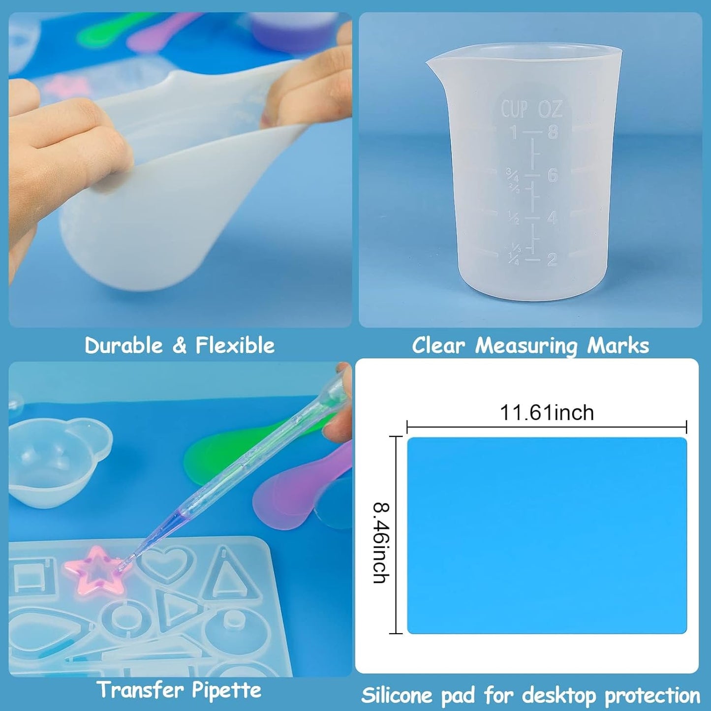 1000ML Large Silicone Measuring Cups for Resin, Easy to Read 36oz Silicone Mixing Bowl with 100ML Mixing Cup, Easy Clean Reusable Epoxy Resin Supplies with Stir Stick, Pipettes