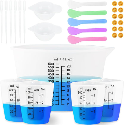 1000ML Large Silicone Measuring Cups for Resin, Easy to Read 36oz Silicone Mixing Bowl with 100ML Mixing Cup, Easy Clean Reusable Epoxy Resin Supplies with Stir Stick, Pipettes