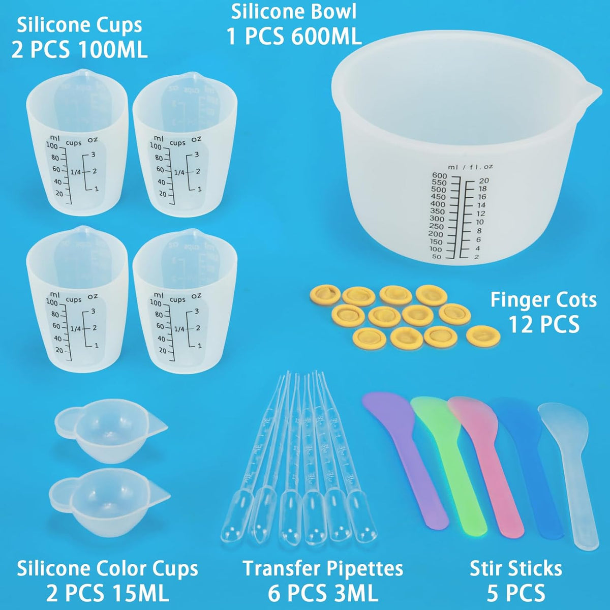 1000ML Large Silicone Measuring Cups for Resin, Easy to Read 36oz Silicone Mixing Bowl with 100ML Mixing Cup, Easy Clean Reusable Epoxy Resin Supplies with Stir Stick, Pipettes
