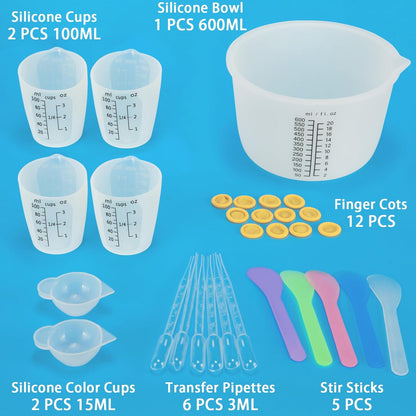 1000ML Large Silicone Measuring Cups for Resin, Easy to Read 36oz Silicone Mixing Bowl with 100ML Mixing Cup, Easy Clean Reusable Epoxy Resin Supplies with Stir Stick, Pipettes