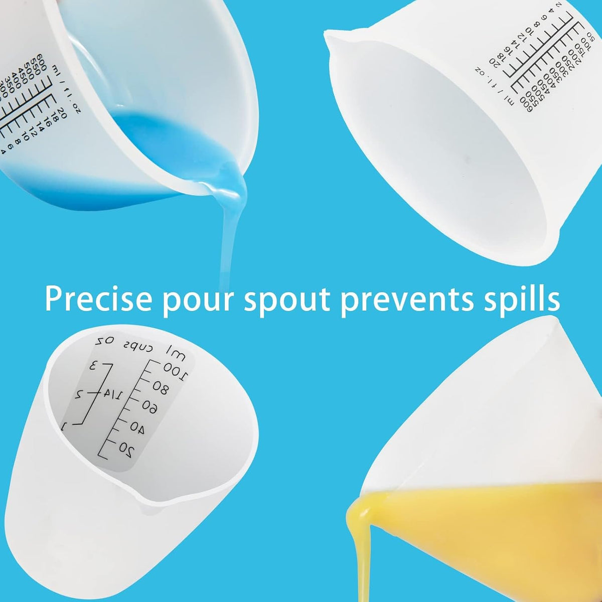 1000ML Large Silicone Measuring Cups for Resin, Easy to Read 36oz Silicone Mixing Bowl with 100ML Mixing Cup, Easy Clean Reusable Epoxy Resin Supplies with Stir Stick, Pipettes