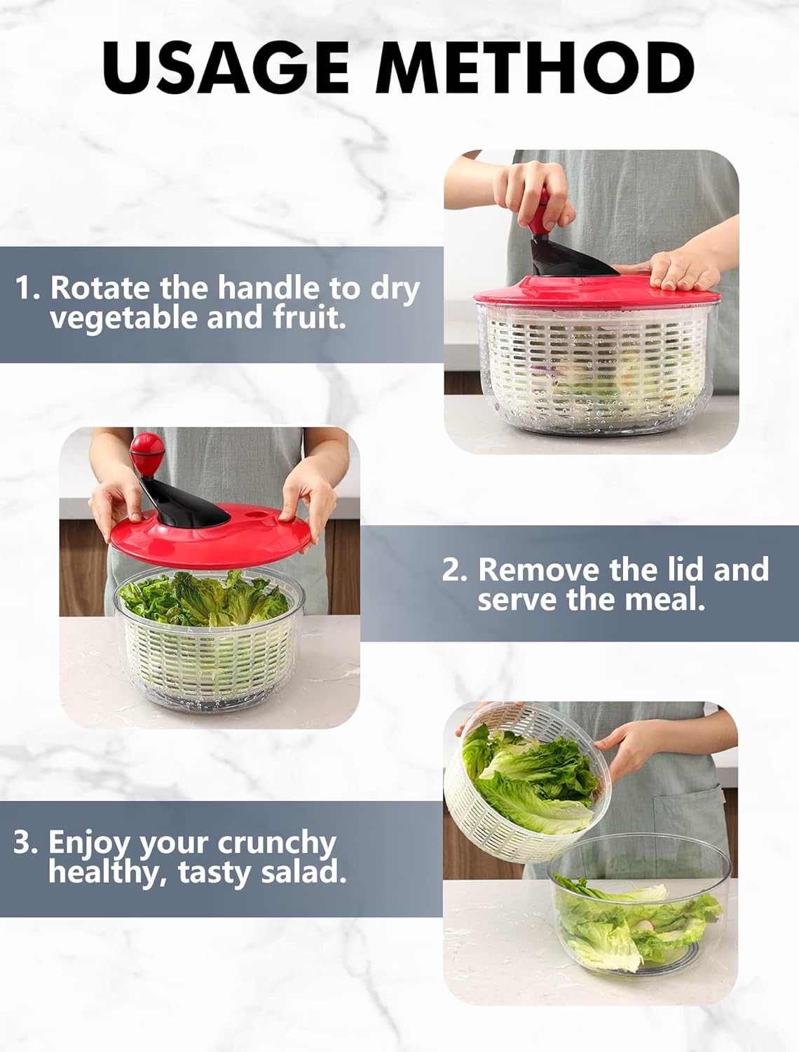 Large Salad Spinner, 4.5QT Lettuce Dryer for Greens, Fruits, Veggies