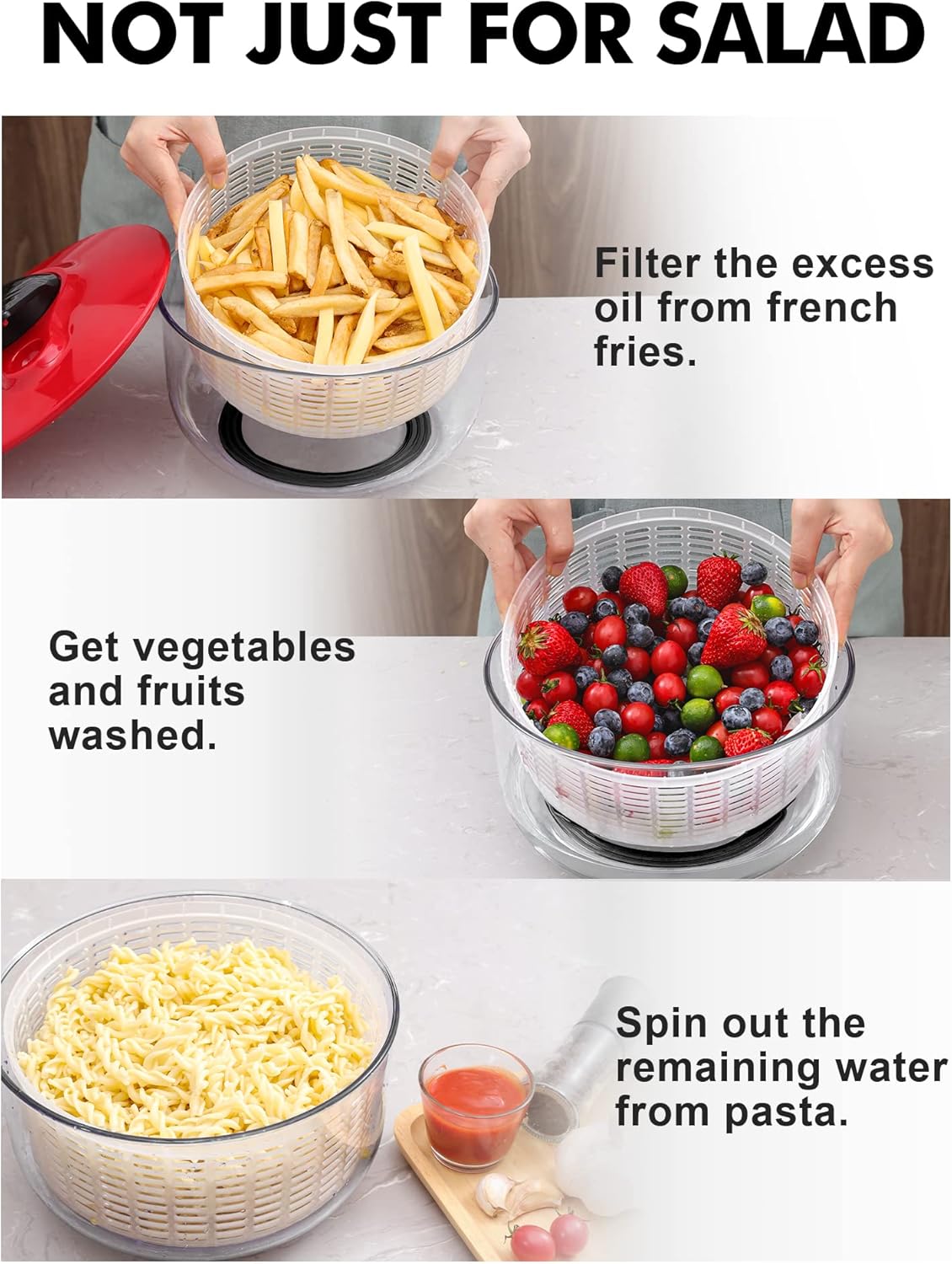 Large Salad Spinner, 4.5QT Lettuce Dryer for Greens, Fruits, Veggies
