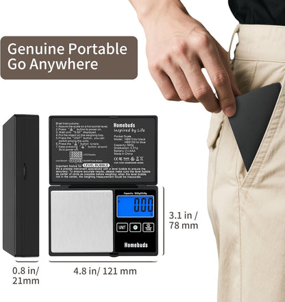 500g Digital Gram Scale High Precision in 0.01g with Level Bubble, Assured by Food Scale Professional Factory Since 2001, Pocket Scale for Lab, Kitchen, Coffee, Jewelry; 2*AAA, Black