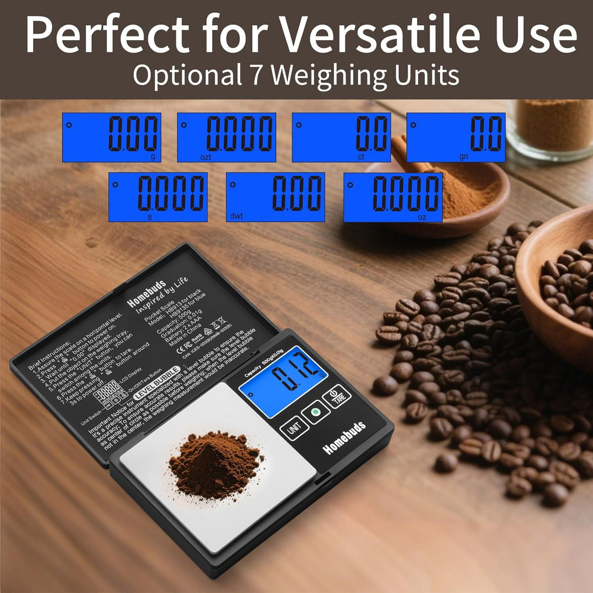 500g Digital Gram Scale High Precision in 0.01g with Level Bubble, Assured by Food Scale Professional Factory Since 2001, Pocket Scale for Lab, Kitchen, Coffee, Jewelry; 2*AAA, Black