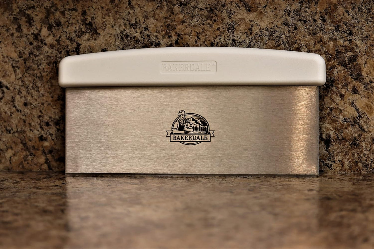 Large Bench, Dough, Cake Scraper, Icing Smoother Spreader, 10-inch Long Stainless Steel Blade, with White Polypropylene Handle